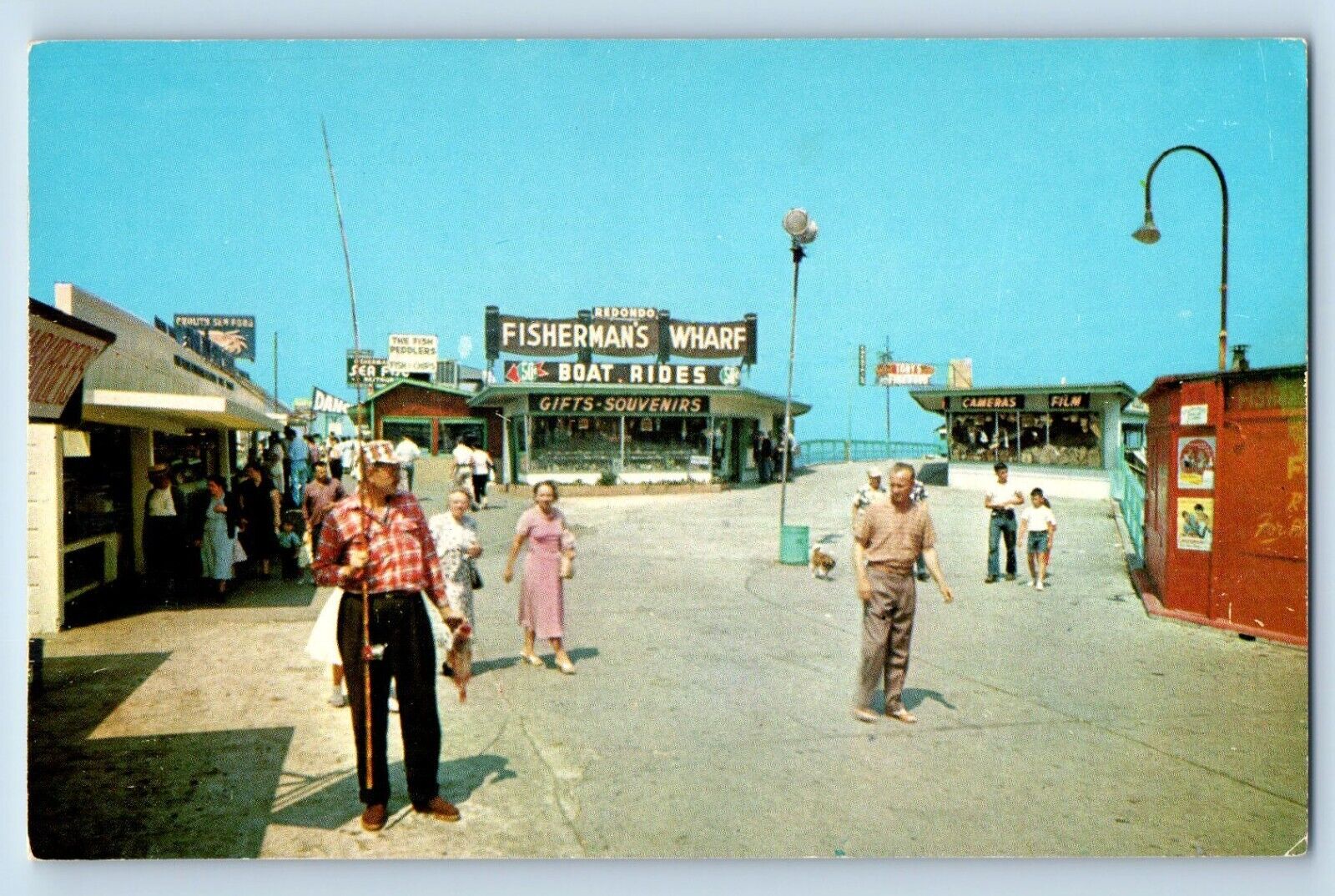 Redondo Beach California Scene Pier Showing Fish Markets Gift Shops 1960 Vintage