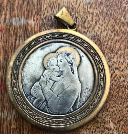 Vintage  Infant Hand Engraved Catholic Religious Mother and Child