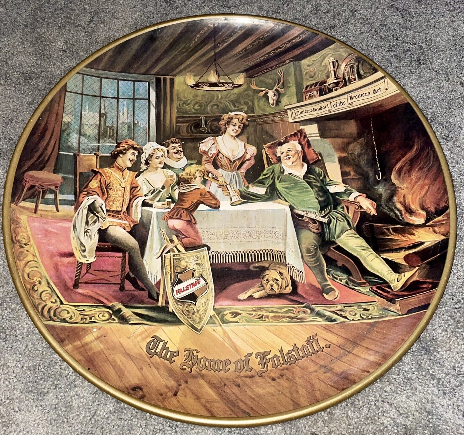 Vintage 1974 Falstaff Brewing Beer Advertising Round Sign Metal Charger Plate