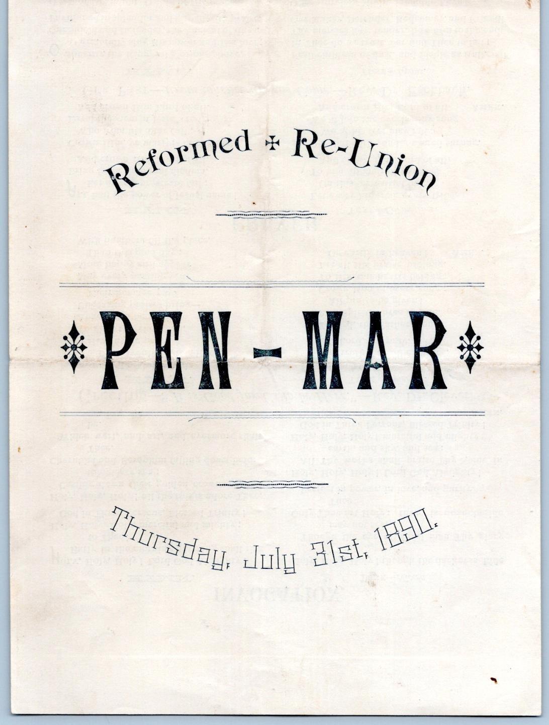 1890 PEN-MAR REFORMED & RE-UNION RELIGIOUS SERVICE QUEZEL PRINTER MARTINSBURG WV