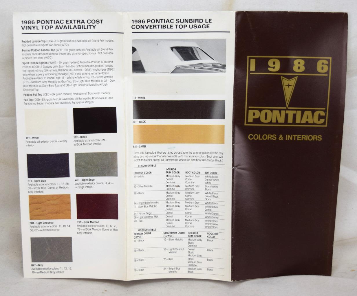 1986 Pontiac Colors & Interiors Brochure