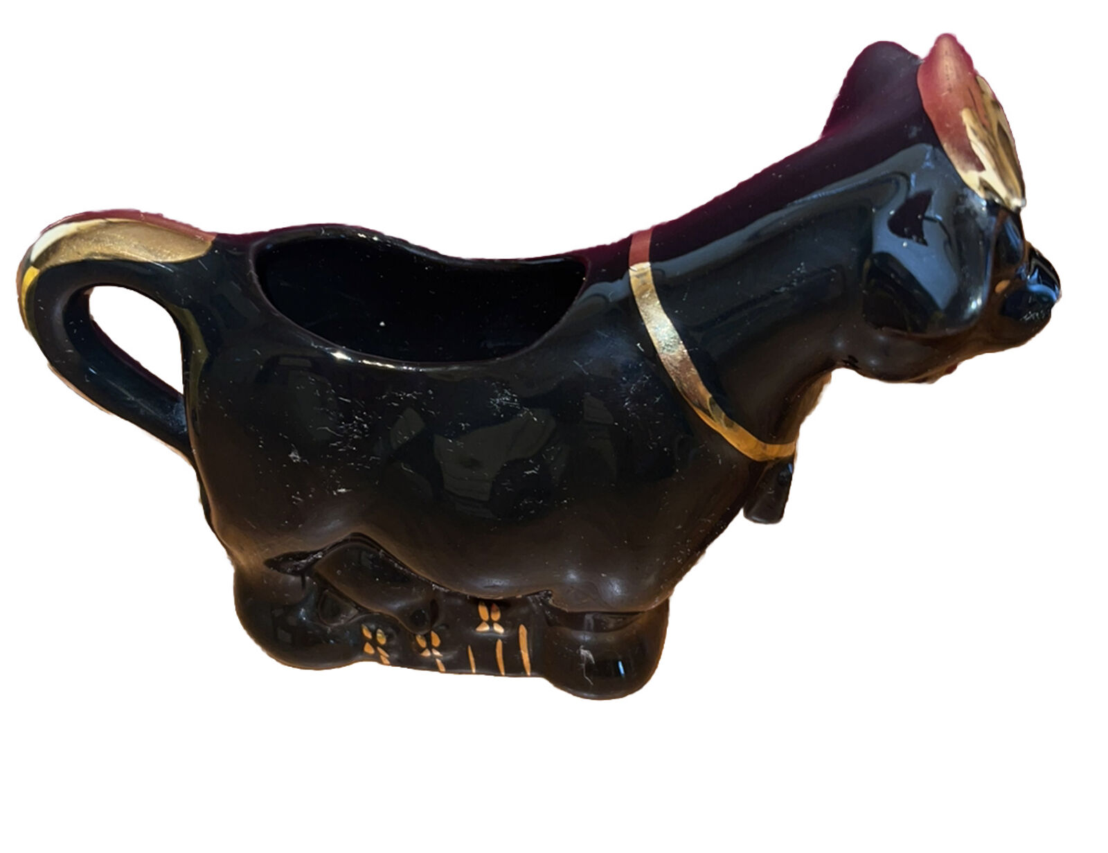 Vintage Black Cow Creamer Ceramic With Gold