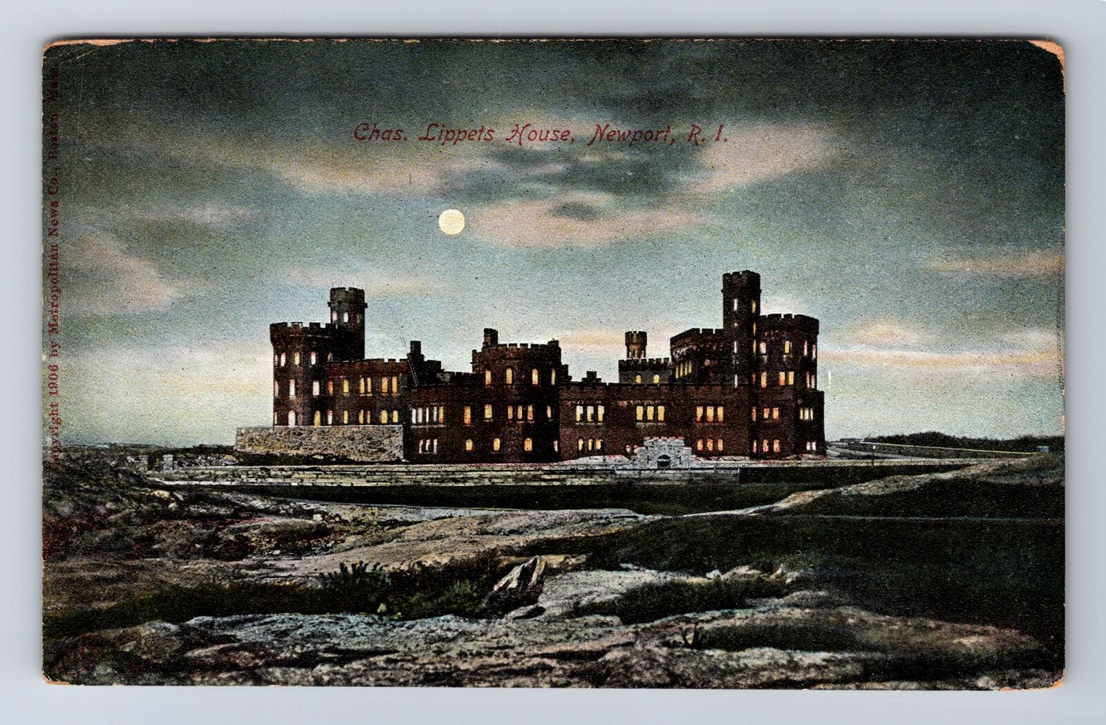 Newport RI-Rhode Island, Charles Lippets House Moonlight, Vintage Postcard