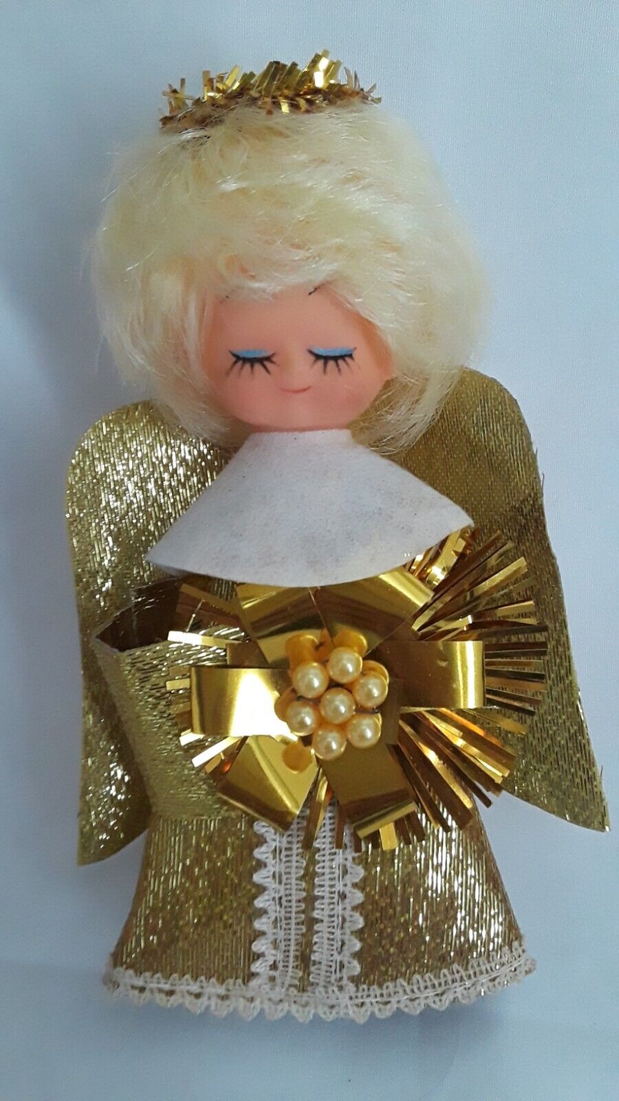 NOS GOLD ADORNED KITSCHY ANGEL VTG CHRISTMAS TREE TOPPER Tie On or Craft With 