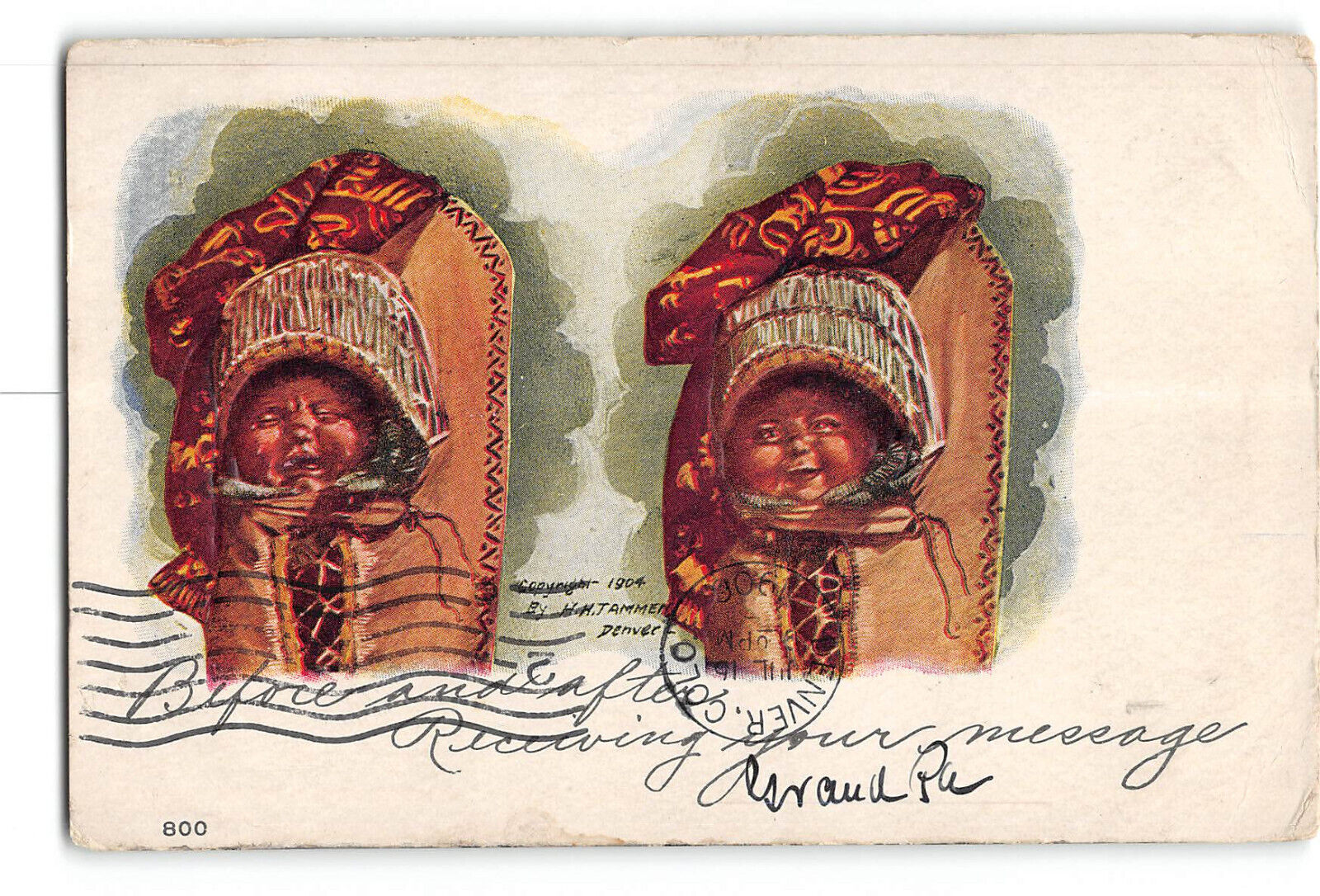 Comic Embossed Postcard 1906 Baby Before and After Receiving Your Message