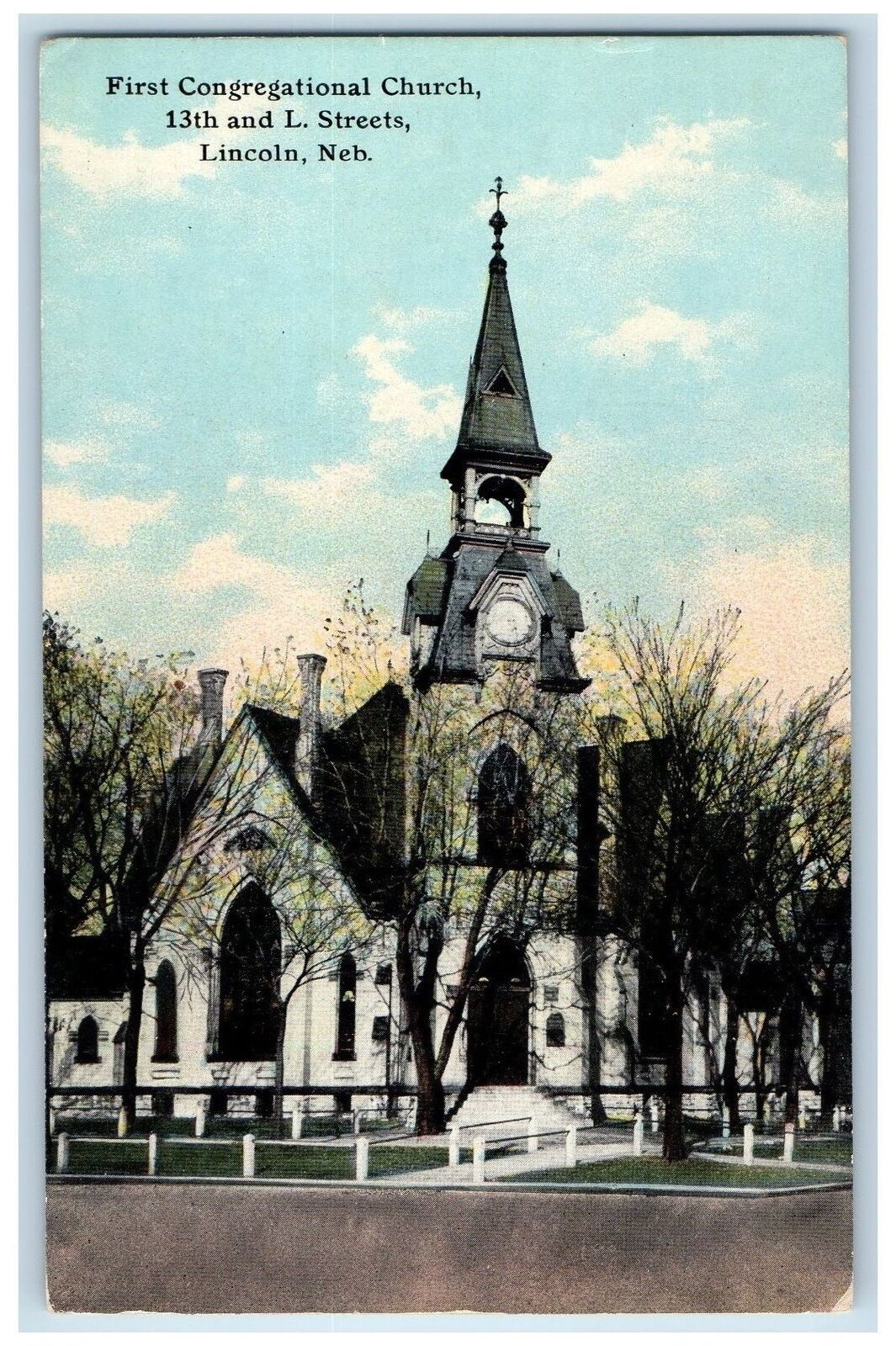 Lincoln Nebraska NE Postcard First Congregational Church 13th & L. Street c1920
