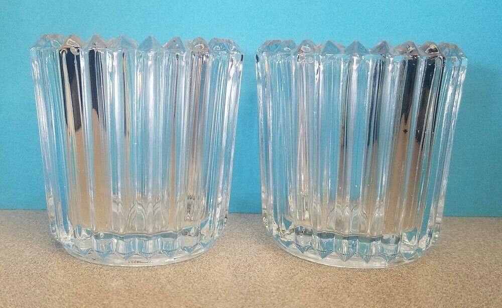 Indiana Glass Vintage Clear Crystal Heavy Ribbed  Glass Votive Candle-Set of 2