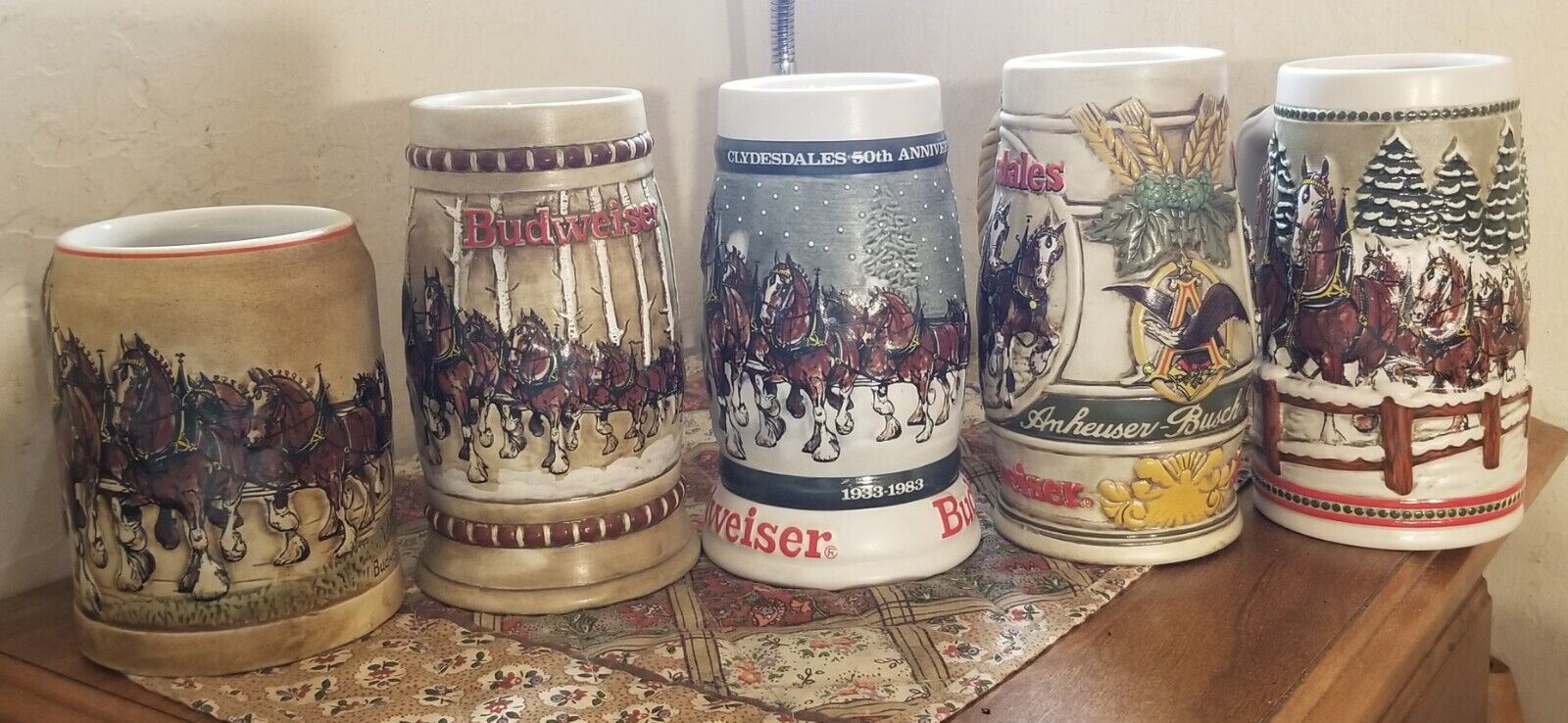 Budweiser Holiday Series Collectible Steins 1980 1981 1982 1983 1984