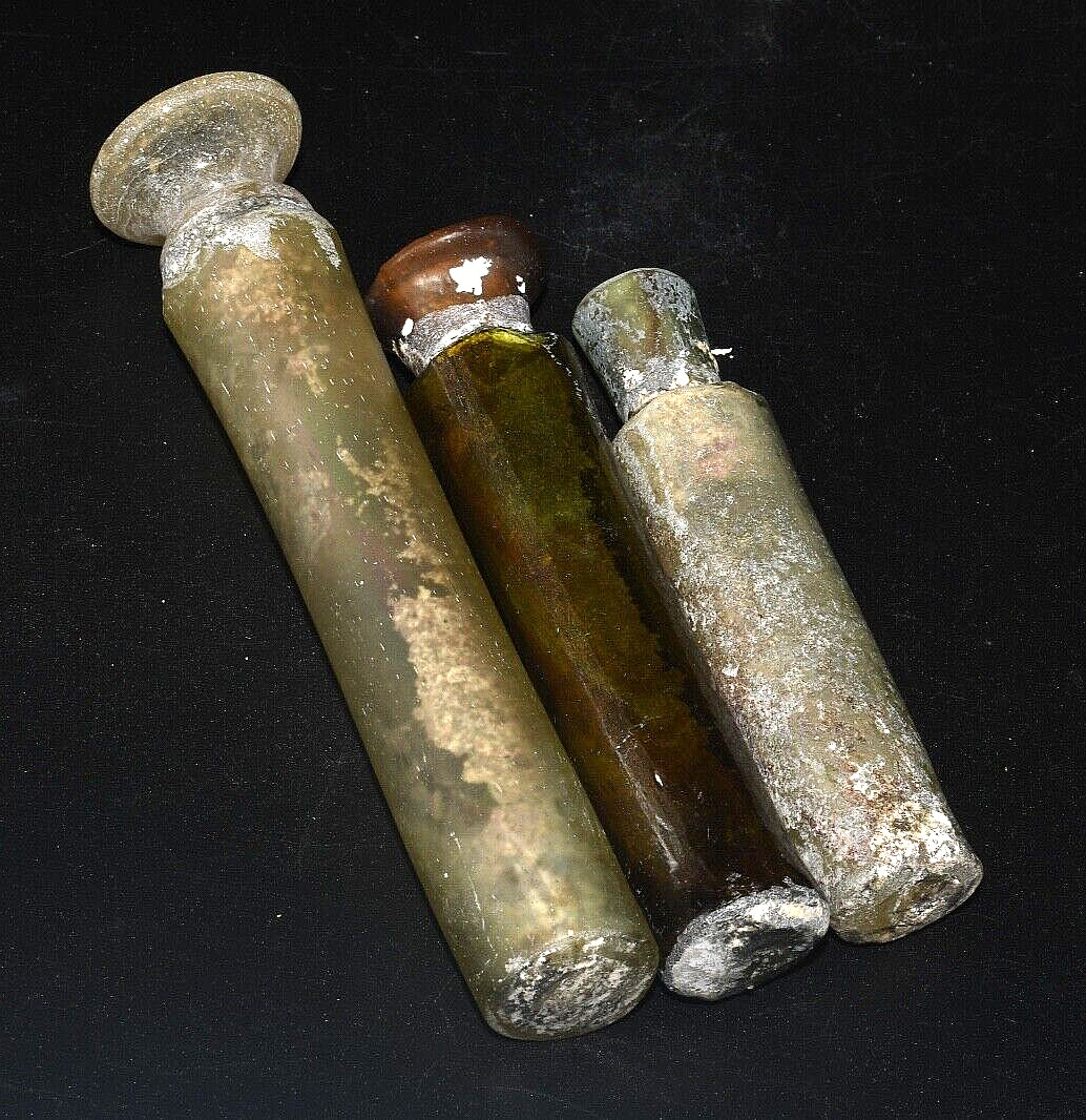 3 Authentic Ancient Roman Glass Bottle Vials from Middle East C. 1st-2nd Century