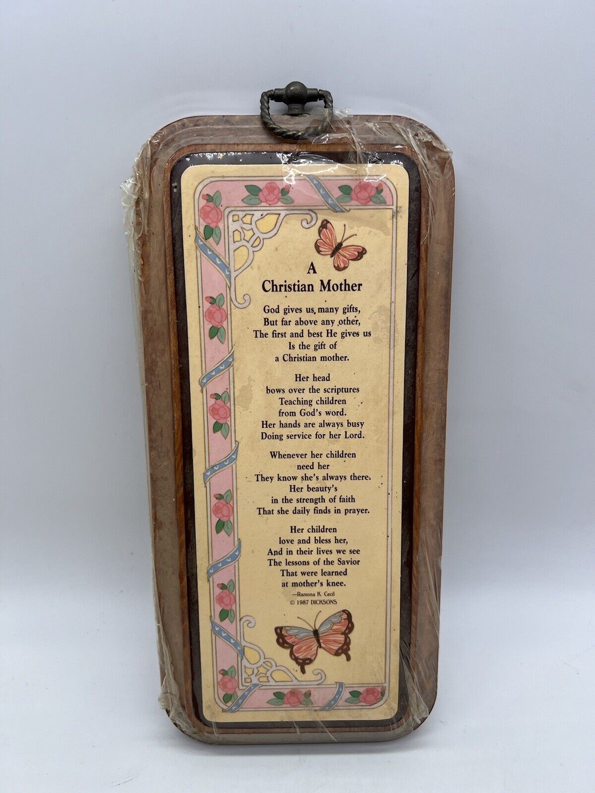 Vtg Christian Mother Butterfly Floral Wooden Hanging Plaque Inspirational Poem