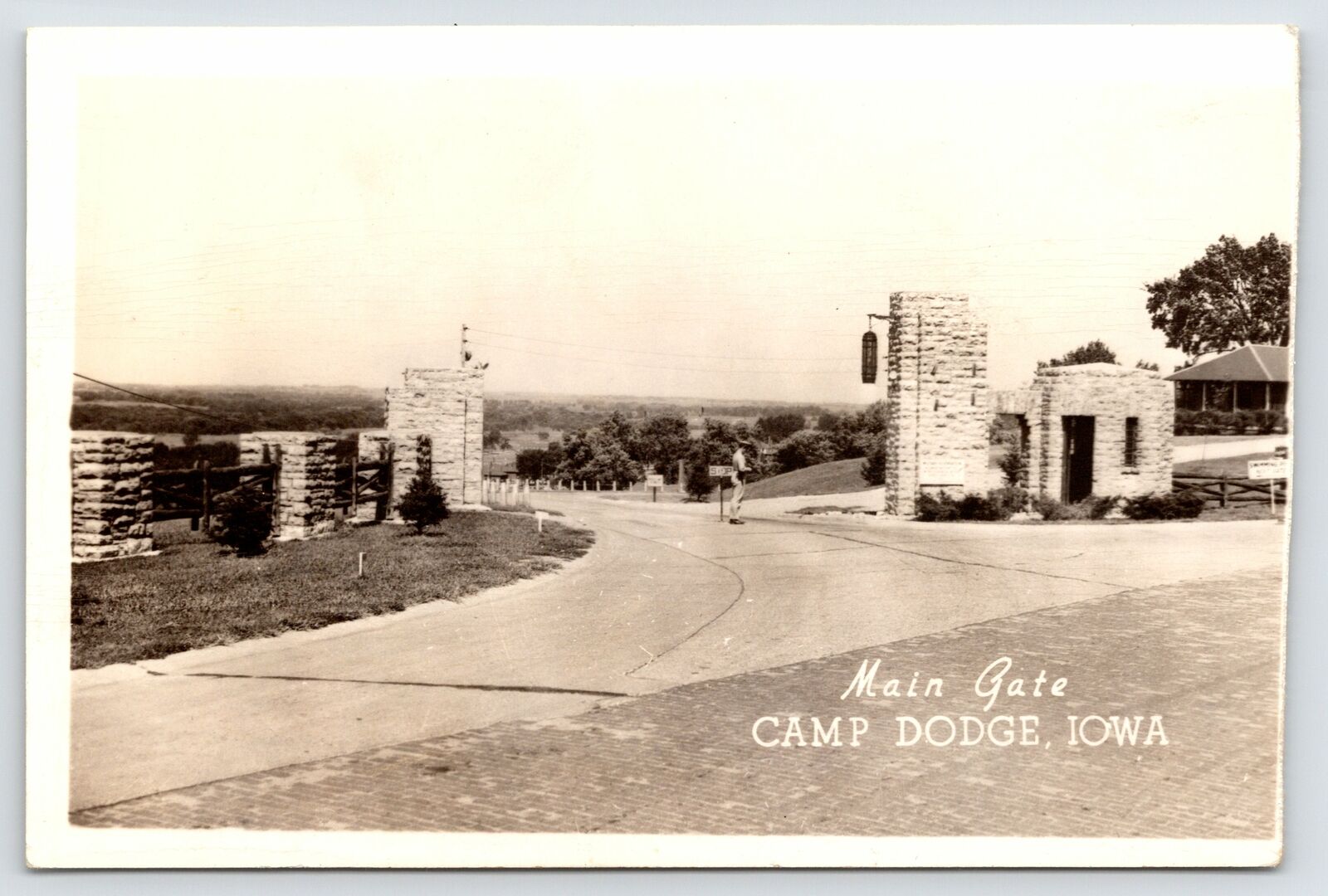 Johnston IA~Main Gate~Camp Didge Army National Guard Military Base RPPC 1945 WW2