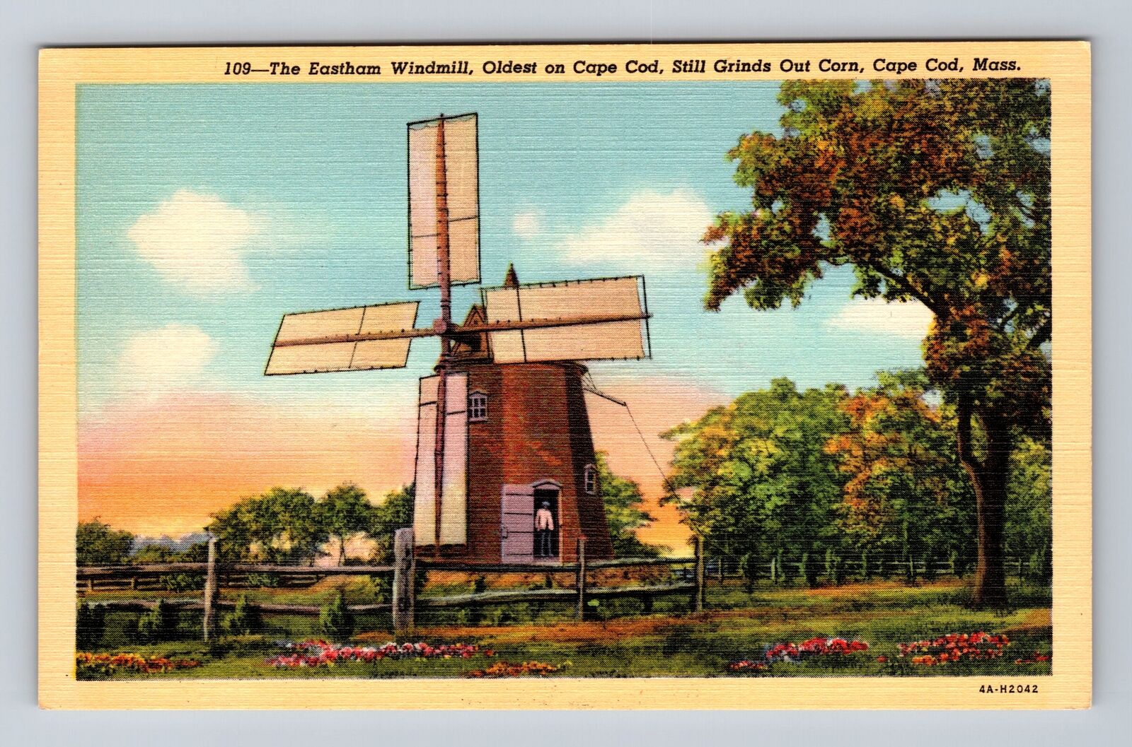 Cape Cod MA-Massachusetts, The Eastham Windmill, Antique, Vintage Postcard