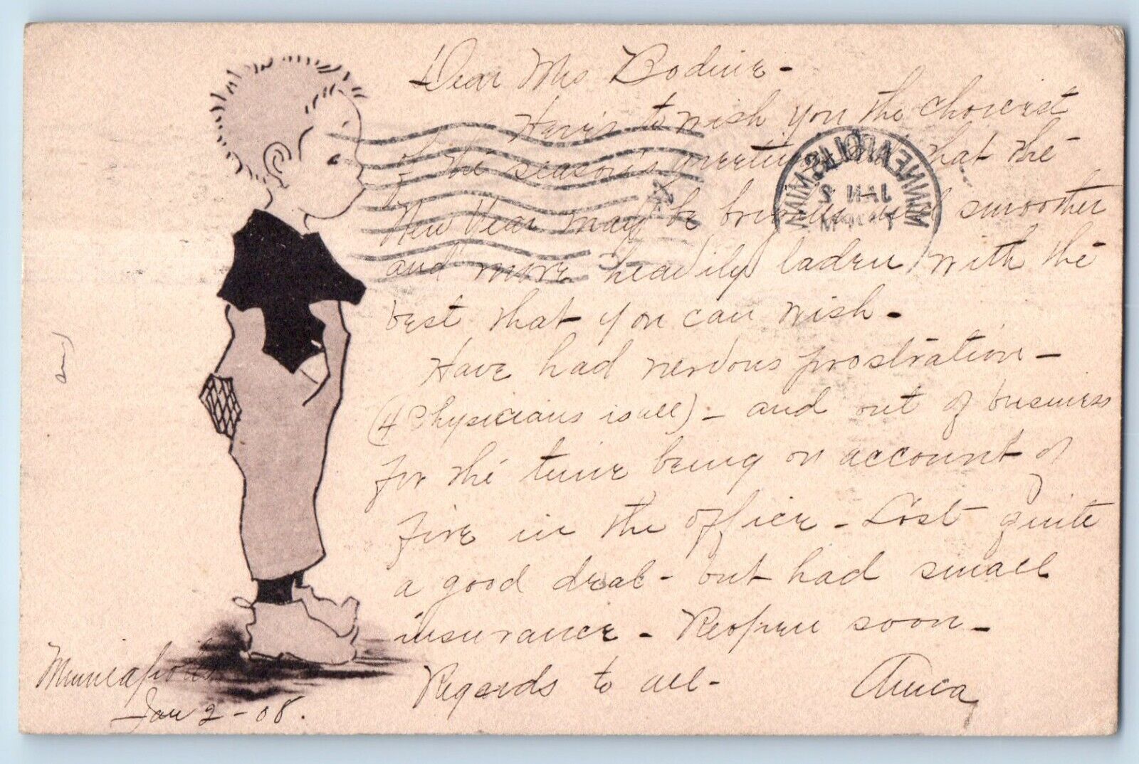Minneapolis Minnesota MN Postcard Dutch Little Boy 1908 Posted Antique
