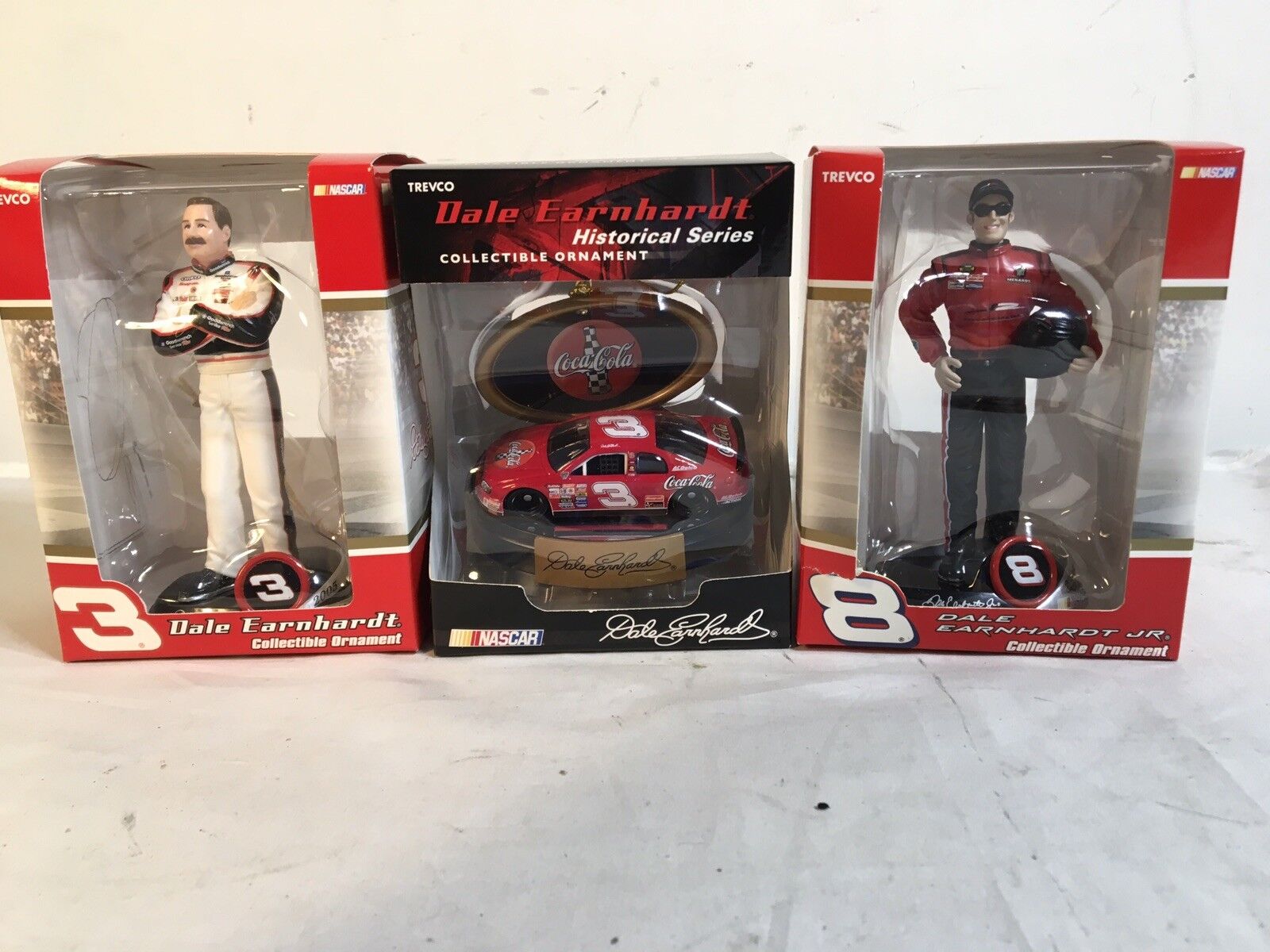 Lot Of 3 Trevco Nascar DALE EARNHARDT And JR Christmas Ornament 2005 Coca-Cola