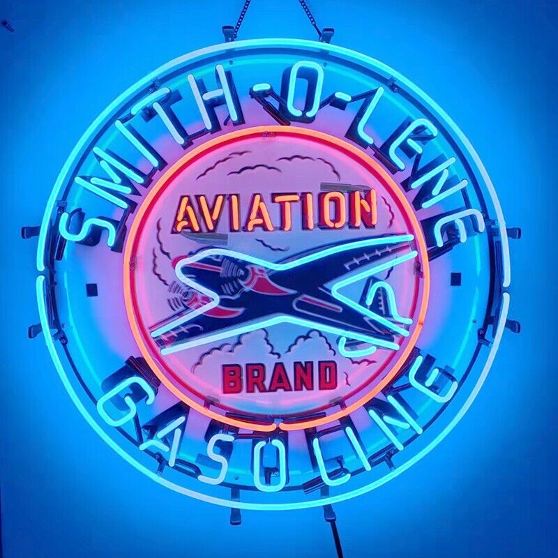 Smith-O-LENE Aviation Gasoline Neon Sign 24x24 Lamp Gas Station Store Wall Decor
