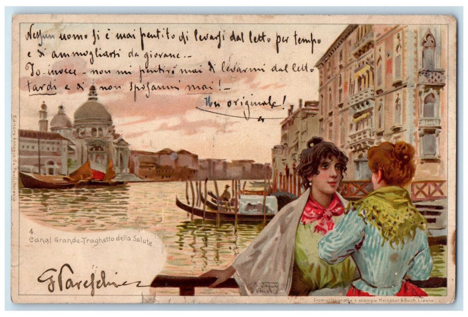 c1905 Grand Canal Salute Ferry Venice Italy Antique Posted Postcard