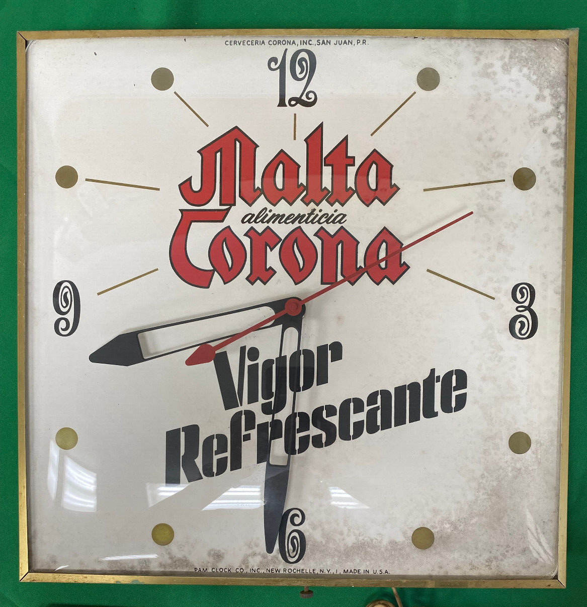Puerto Rico, Vintage, MALTA CORONA ADVERTISEMENT, Hanging Wall Clock, 16