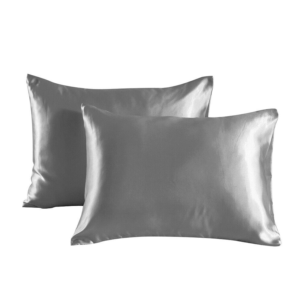 2 Pcs Premium Satin Bed Pillow Case Covers Soft Pillowcases Standard Queen King