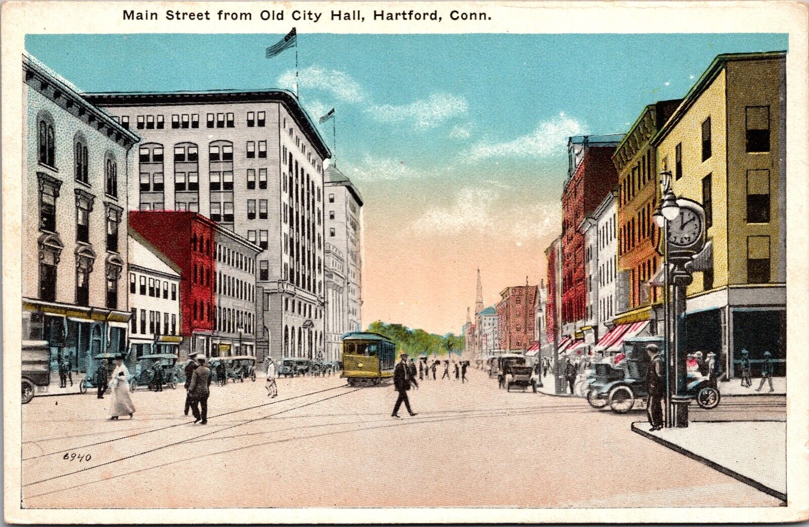 Postcard Main Street from Old City Hall in Hartford, Connecticut