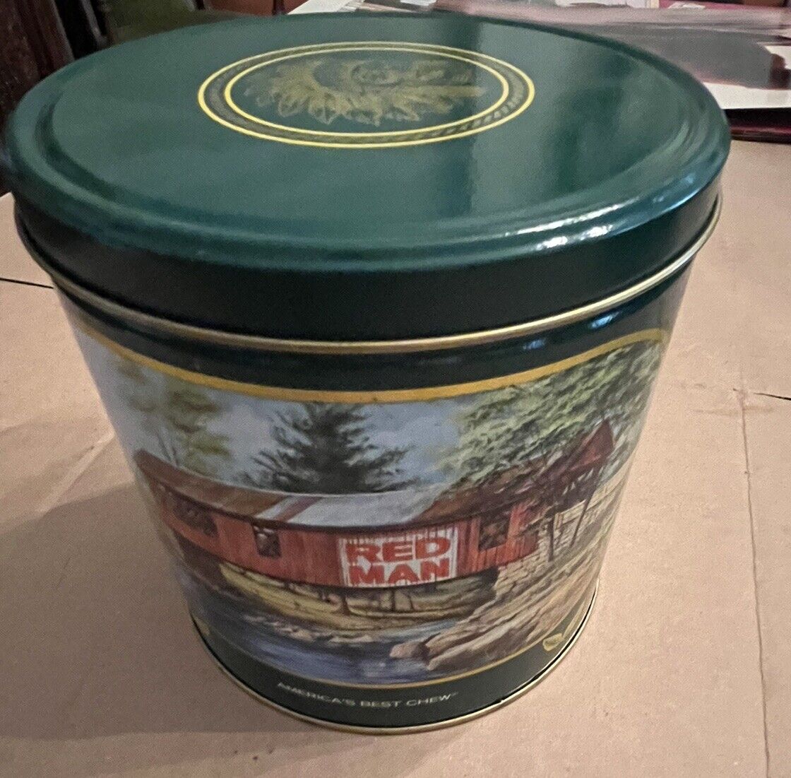 EMPTY VINTAGE Red Man Limited Edition 1988 GREEN Tobacco Tin Can RARE NOS