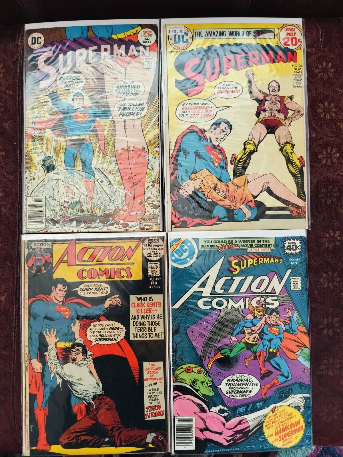 4Vintage Superman Comics,  Action Comics 491 & 409, Superman 307, Amazing World 