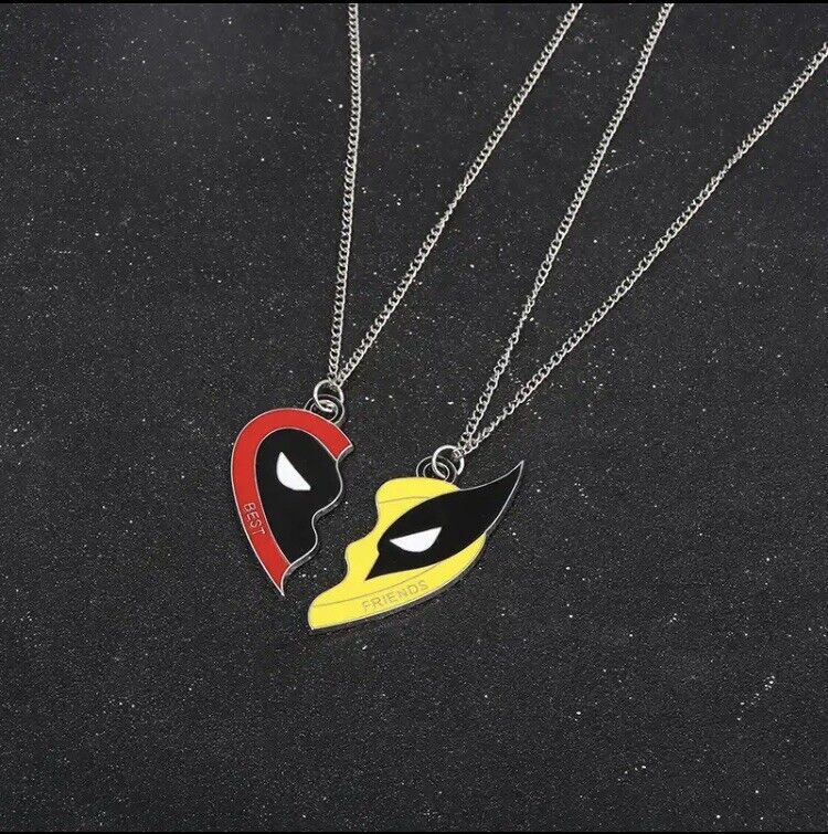 2PCS Funny Deadpool Wolverine Best Friends Necklace Cosplay Pendant Jewelry Gift