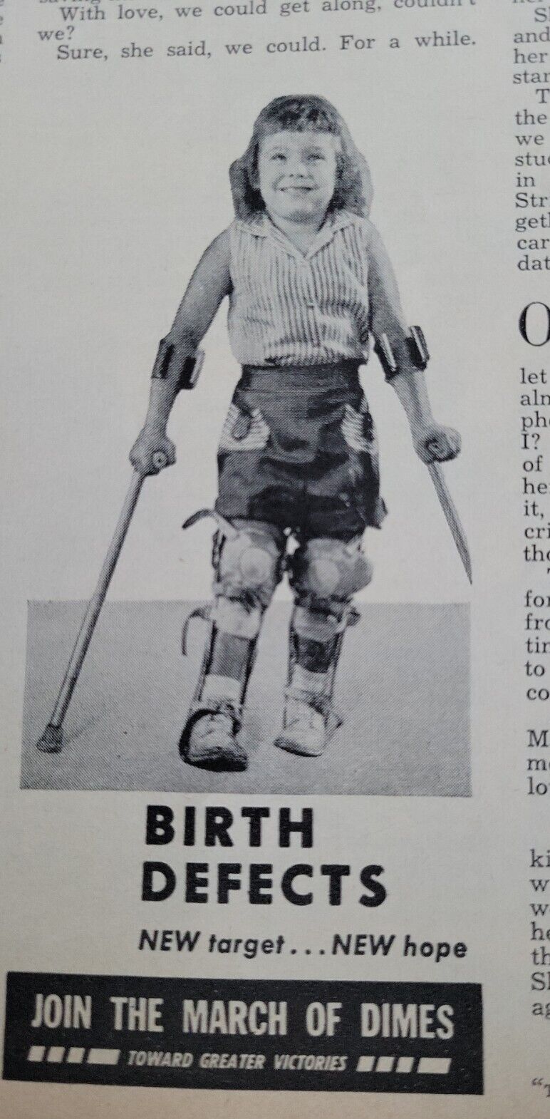 1959 March of dimes birth defects little girl crutches Vintage ad