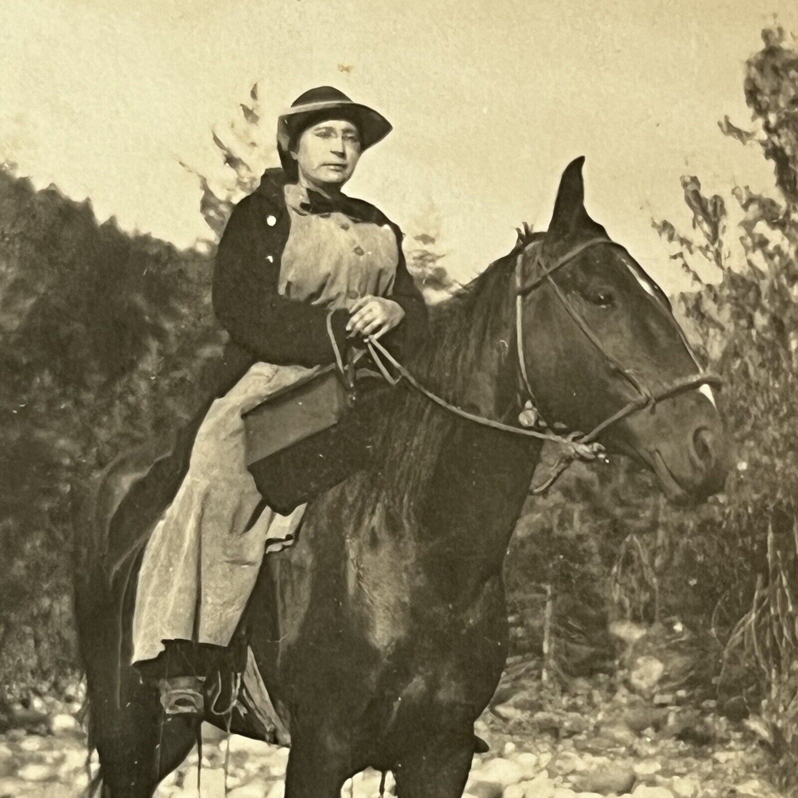 Antique RPPC Real Photograph Postcard Lovely Woman On Horseback Horse