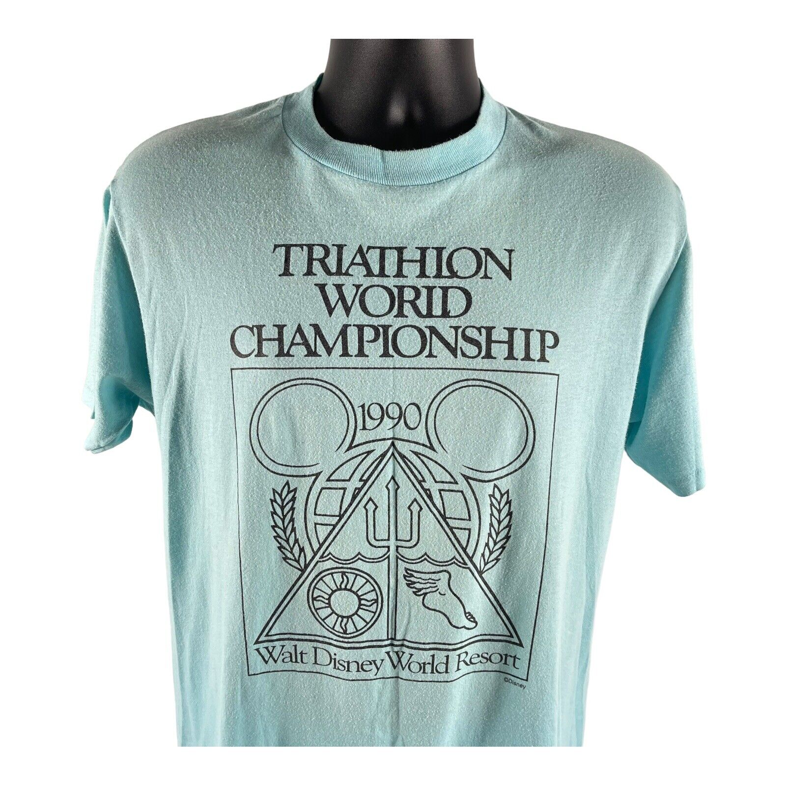 Vintage 1990s Disney Triathlon World Champion Single Stitch Light Blue T-Shirt L