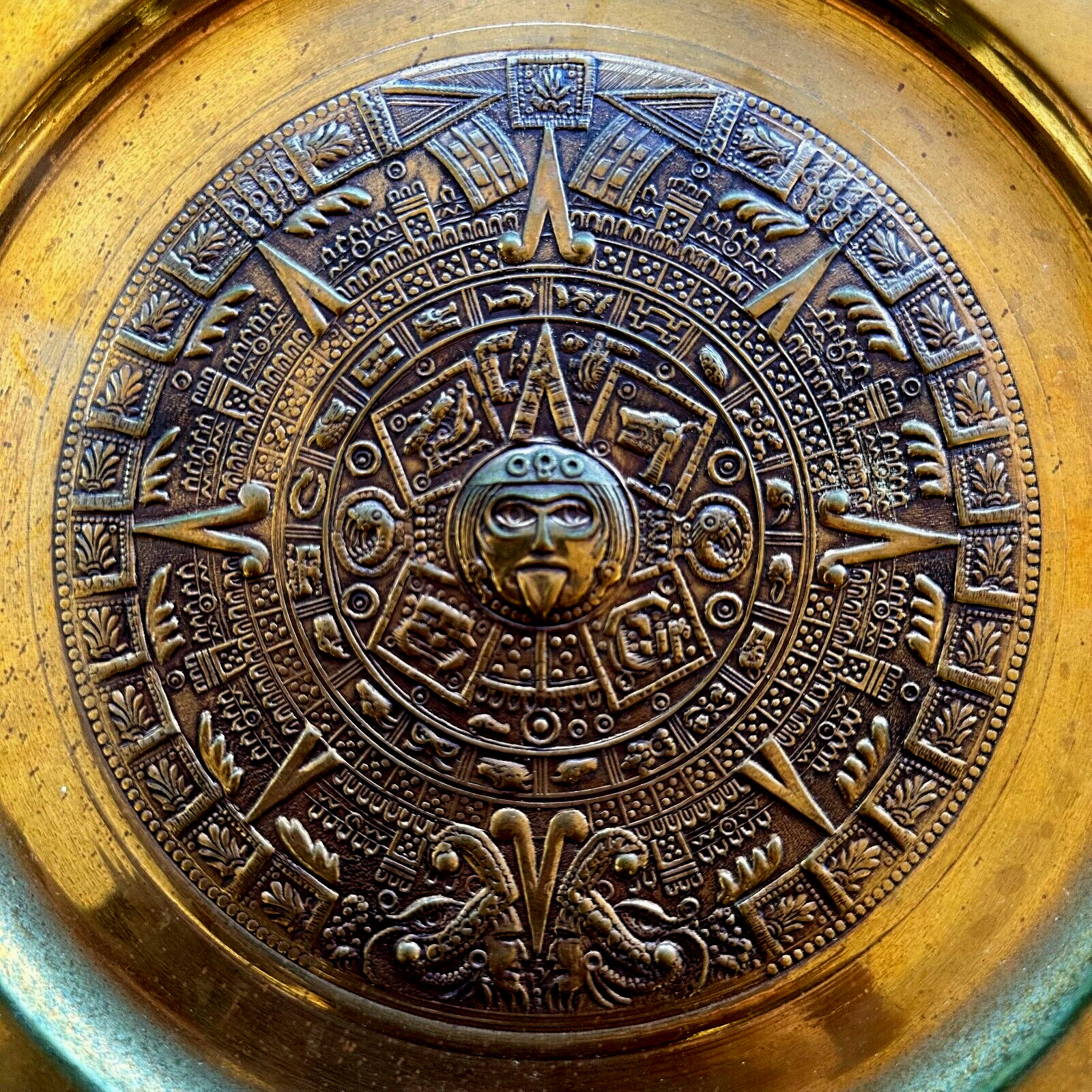 Vintage 11 Inch Mayan Calendar First Place Trophy Plaque metal 1976 Mexico City