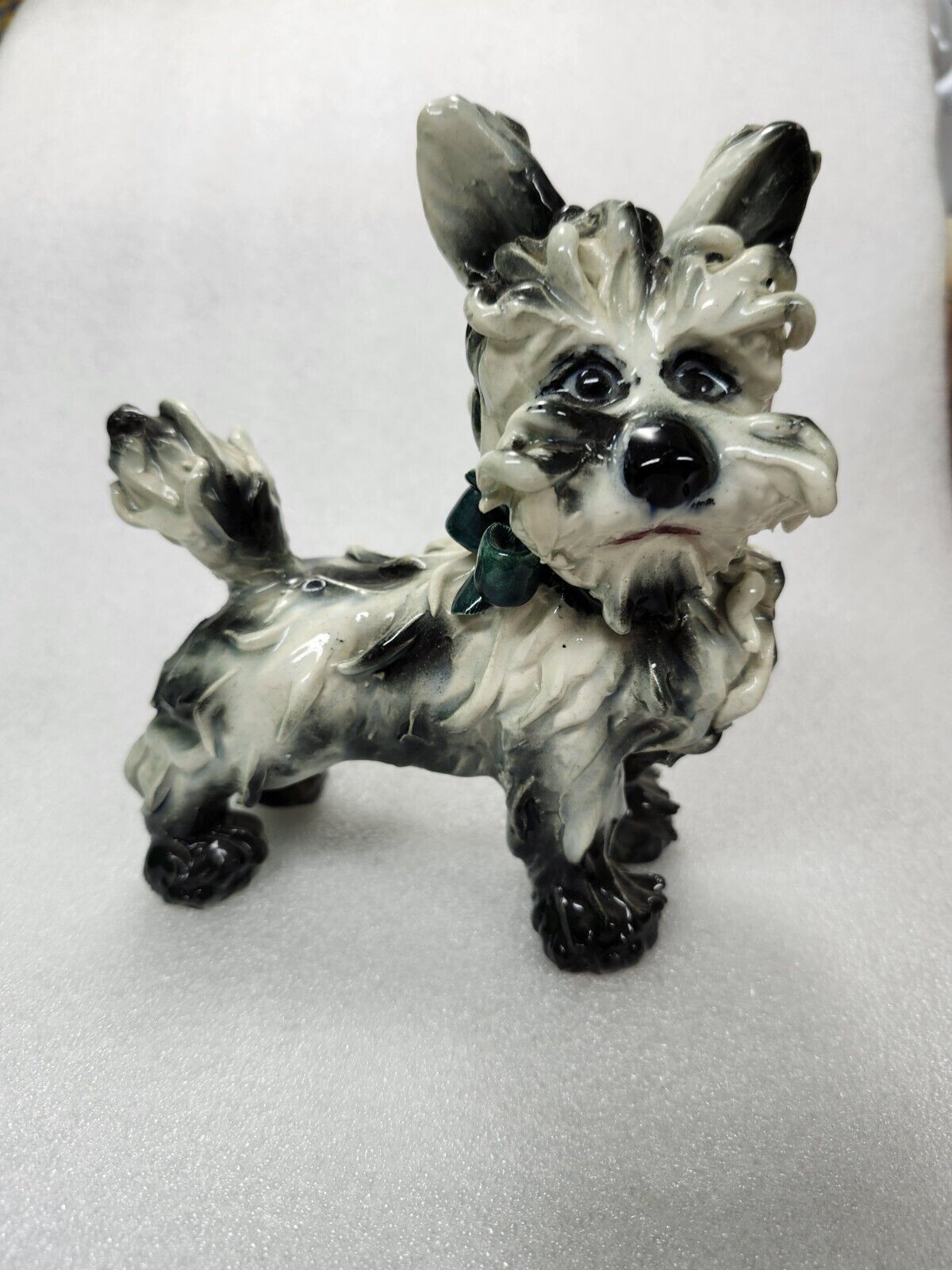 Vintage Italian Spaghetti Dog With Blue Bow 6in. Tall Terrier