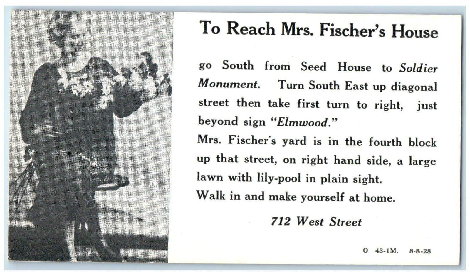 c1960's To Reach Mrs. Fischer's House Instruction Shenandoah Iowa Woman Postcard