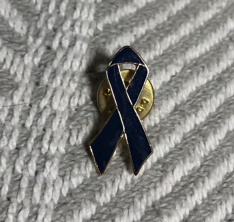Colon Cancer Awareness Pinback Ribbon Navy Blue Enamel Lapel Pin Tie Tack