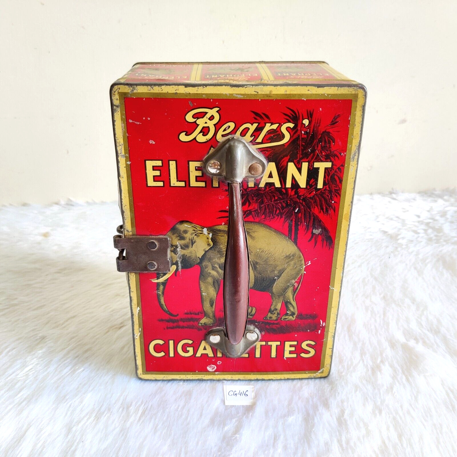 1930s Vintage Bears Elephant Cigarette Advertising Tin Box Old Collectible CG416