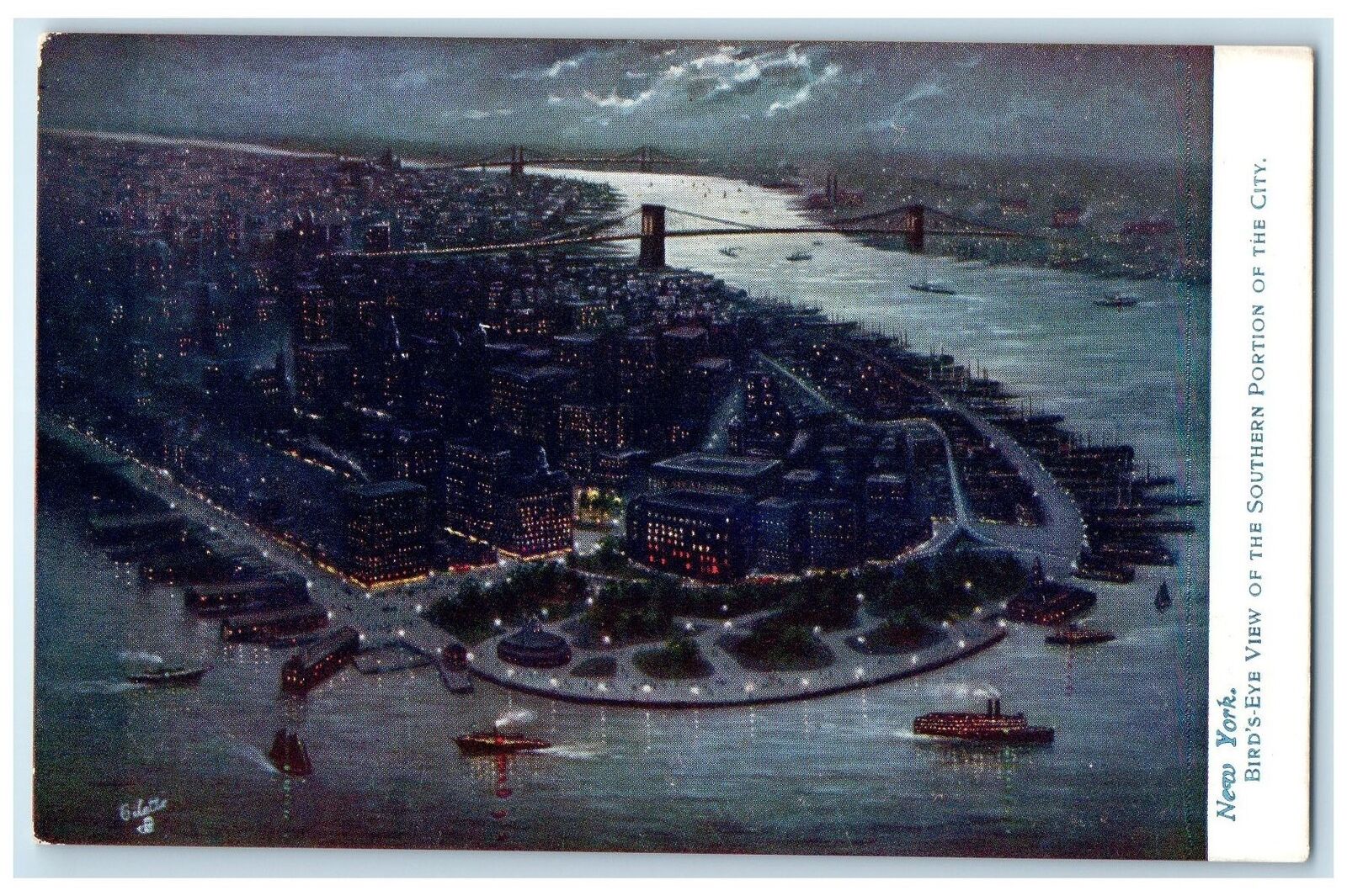 c1960's Bird's Eye View Of The Southern Portion Of The City New York NY Postcard