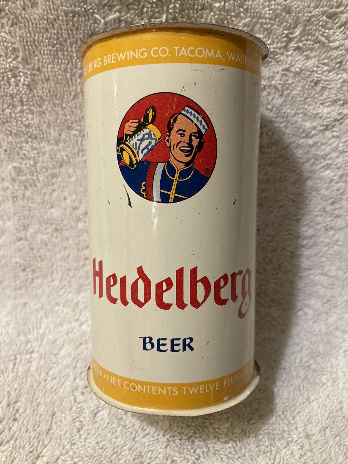 Vintage Heidelberg Beer Can, Factory Defect, No Top or bottom, Flat top can.