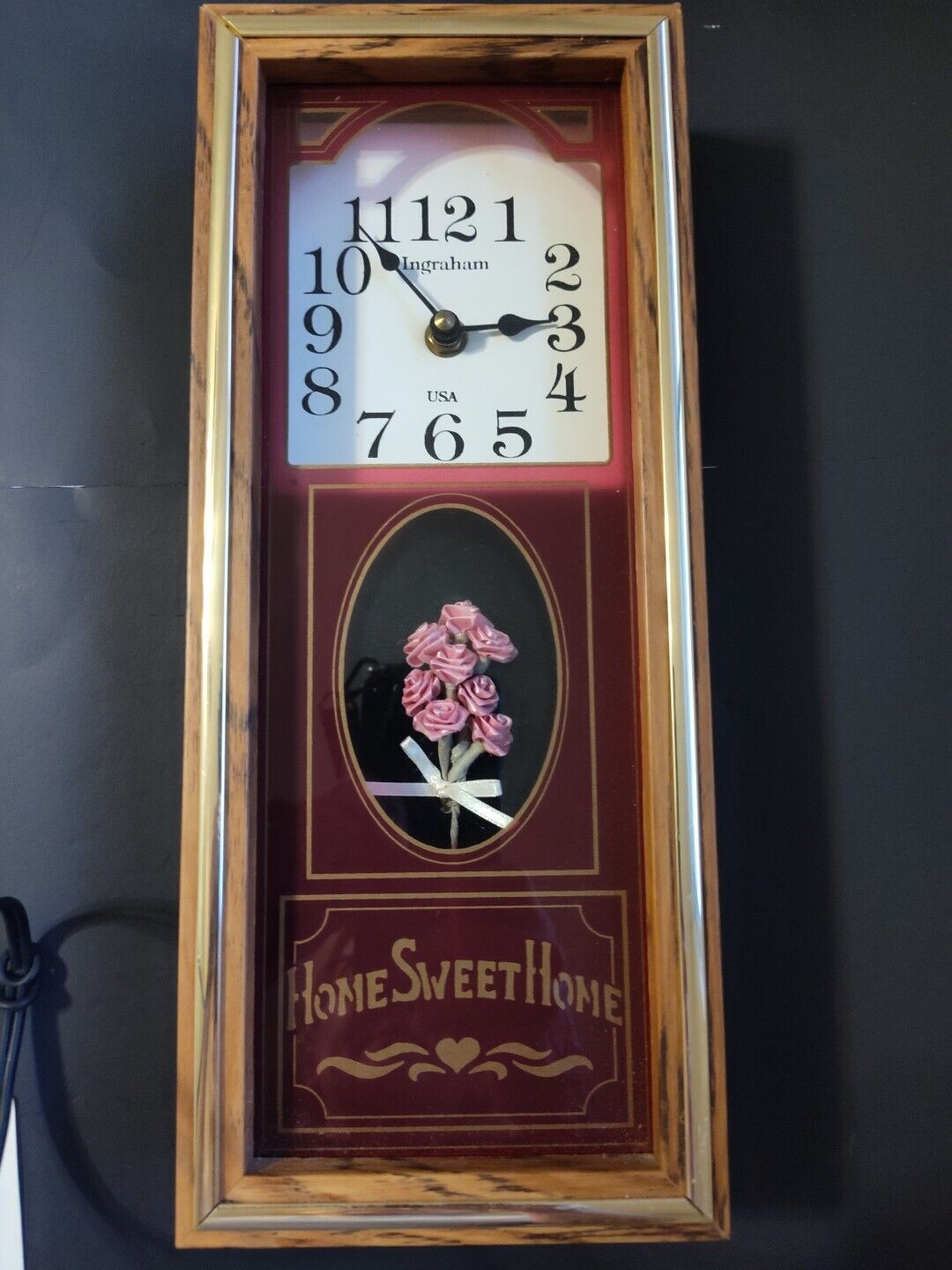 Vintage Burgundy/Pink  Ingraham Home Sweet Home Quartz Clock RB100