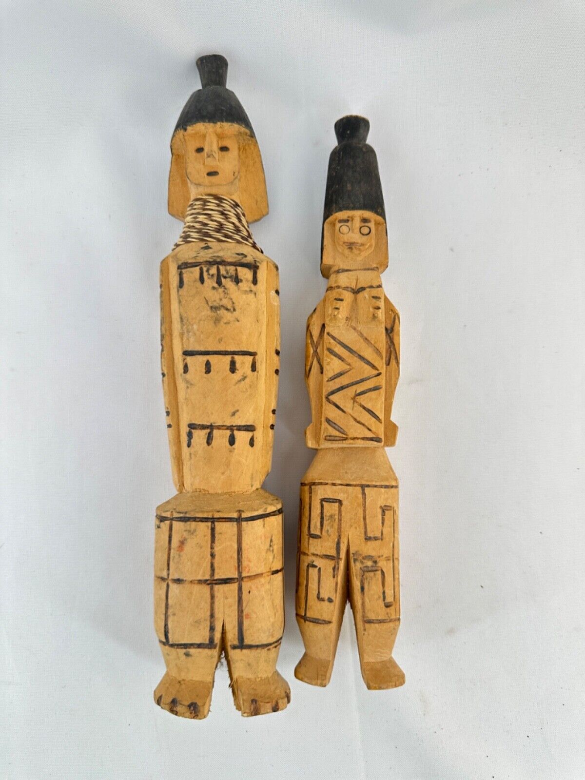 2 Brazil Wood Figures Statues Dolls Amazon Tribal Indigenous Brazilian People