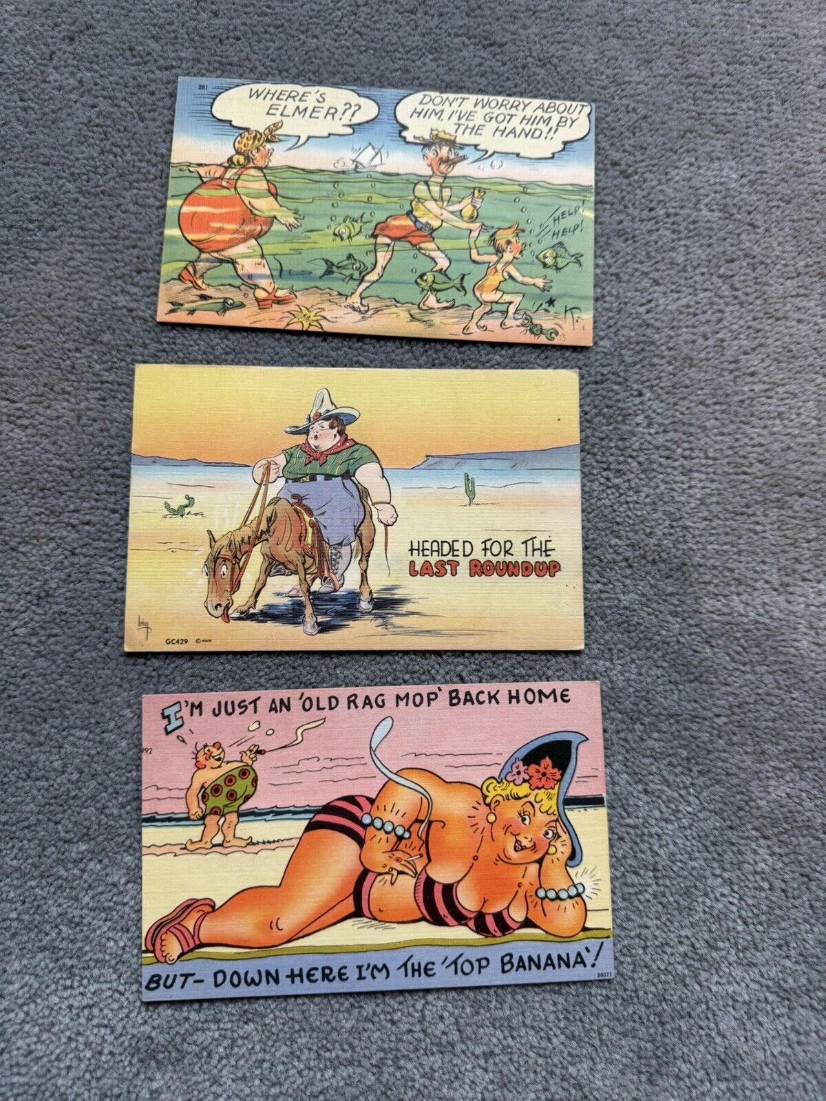1940's 1950's Comic postcards Obesity Heavy People