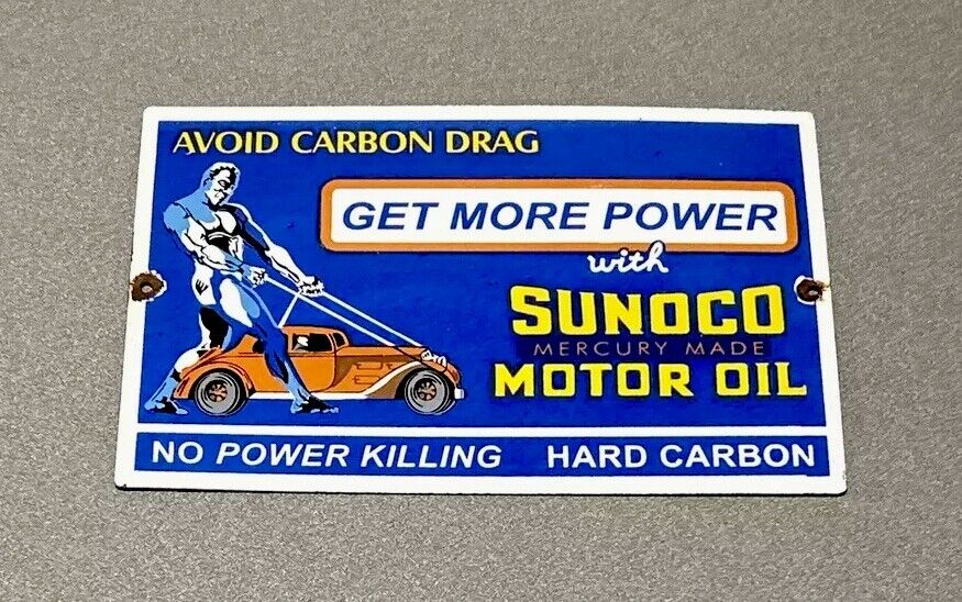 VINTAGE 12” SUNOCO MOTOR OIL PORCELAIN SIGN CAR GAS