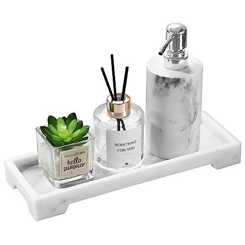 Luxspire Bathroom Tray for Counter, Resin Bathroom Vanity Tray, Marble Tray w...