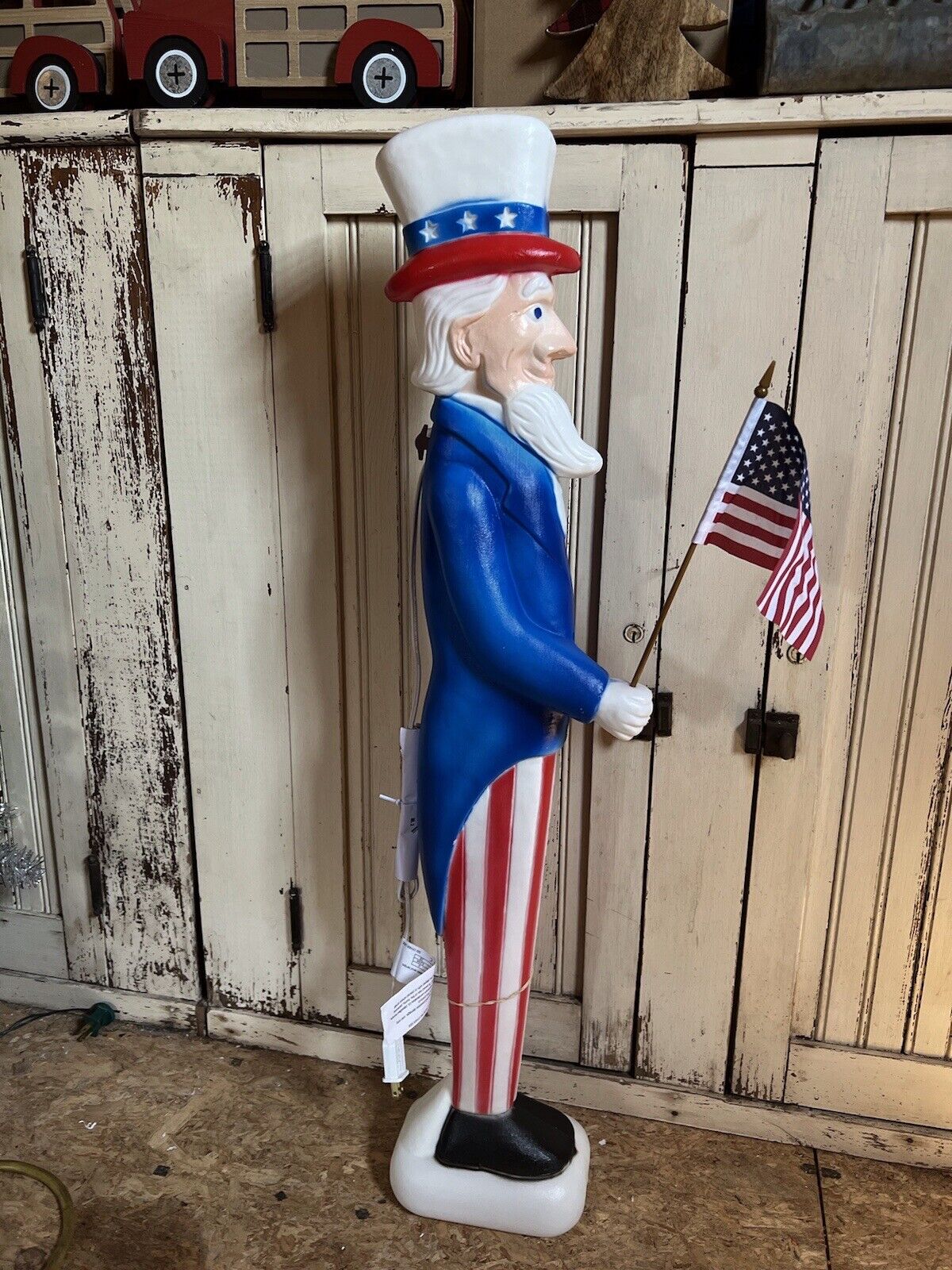Vintage Blow Mold Uncle Sam Patriotic USA Made Lighted Union New Old Stock