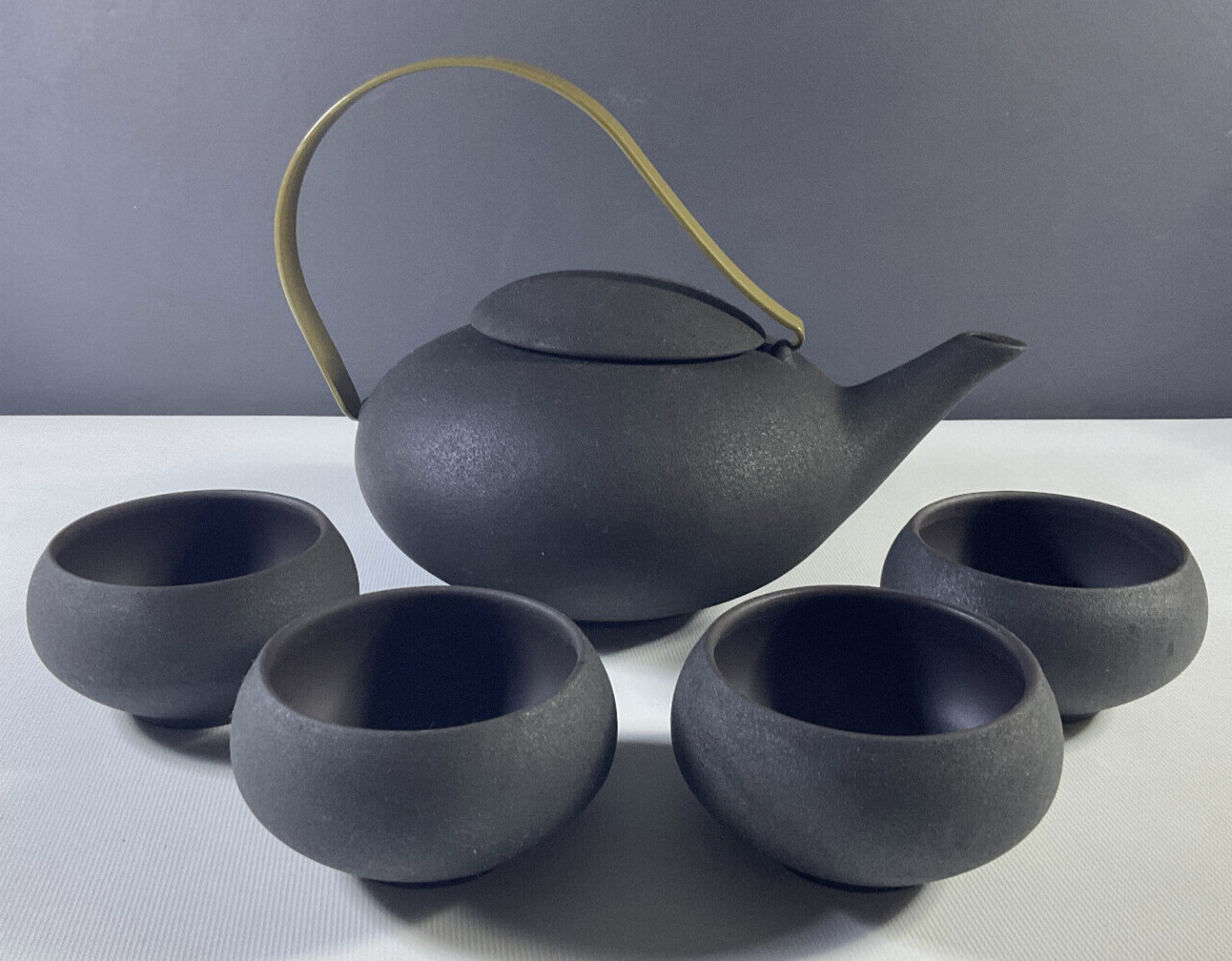 Teavana Teapot Set Dark Brown Pebble Stoneware 4 Cups 5-PCS Set
