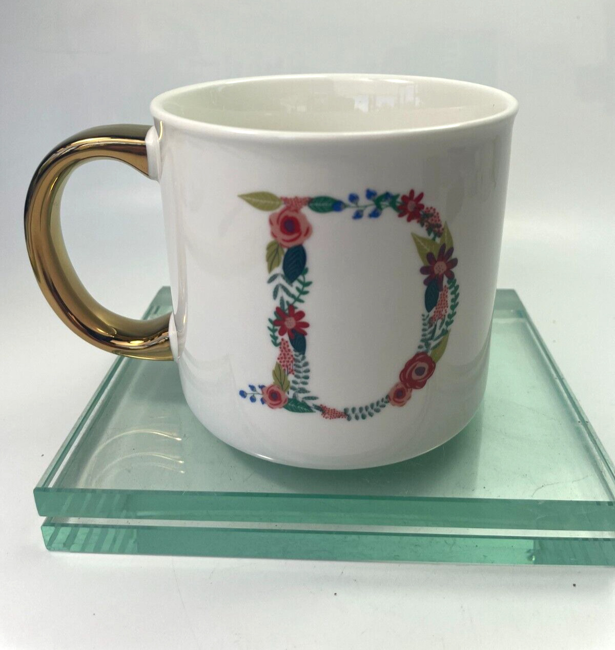 OpalHouse Monogram D Initial Mug Personalize Floral Gold Handle 16oz Cup  C75