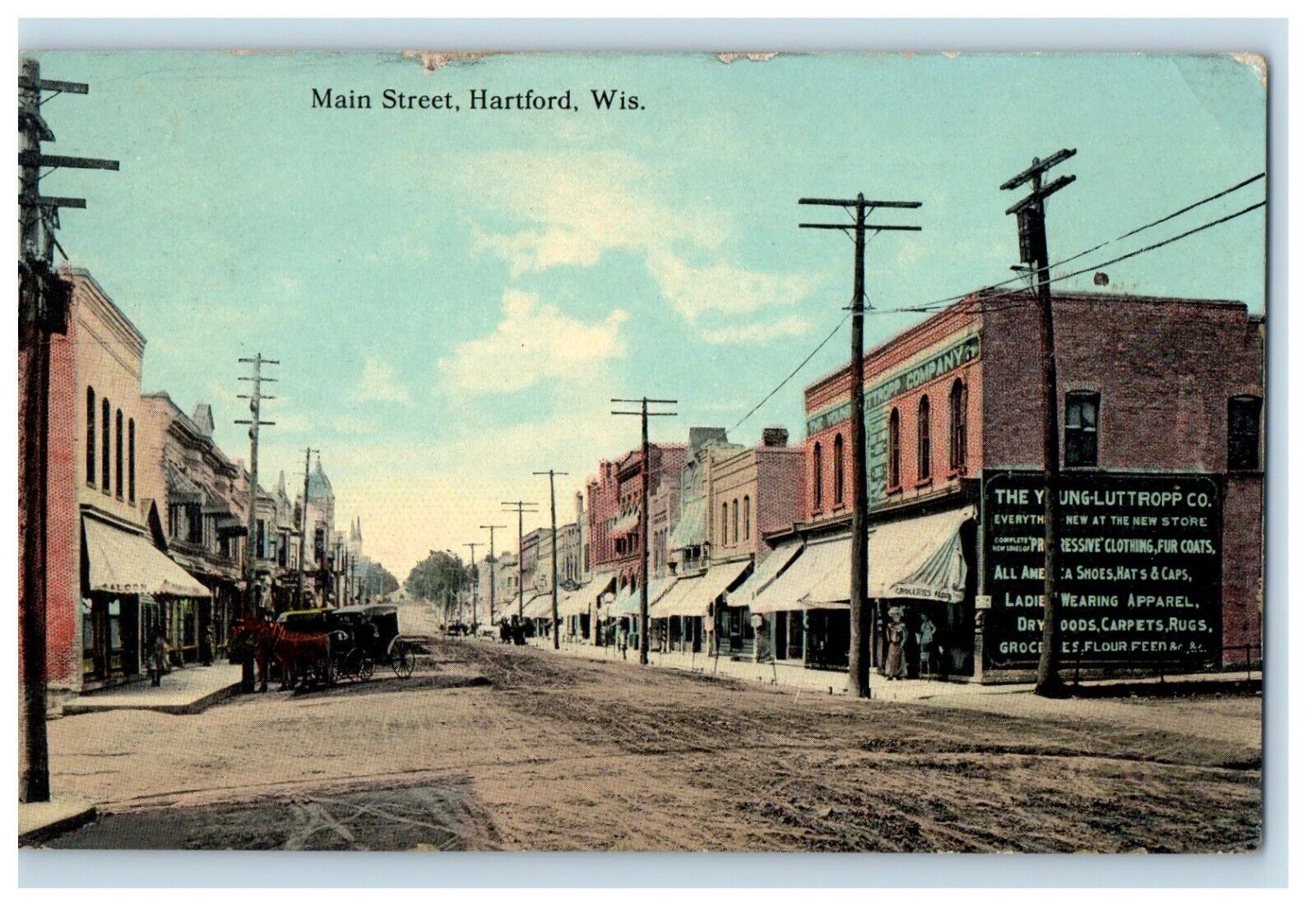 1912 View Of Main Street Neosho Dirt Road Hartford Wisconsin WI Posted Postcard