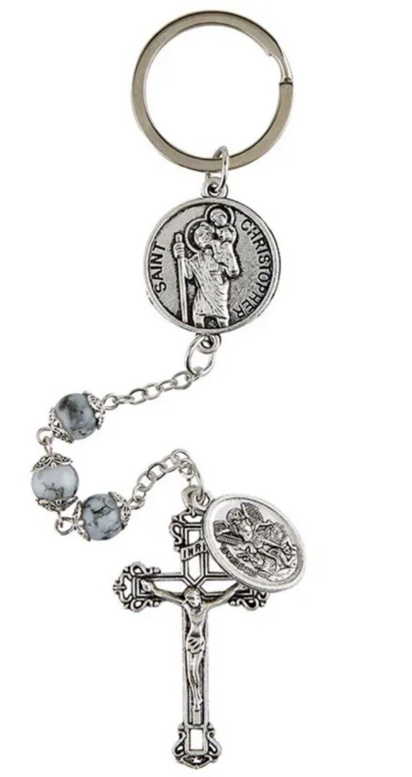 Saint St Michael Christopher Guardian Angel 1 Minute Rosary Keychain Prayer Card
