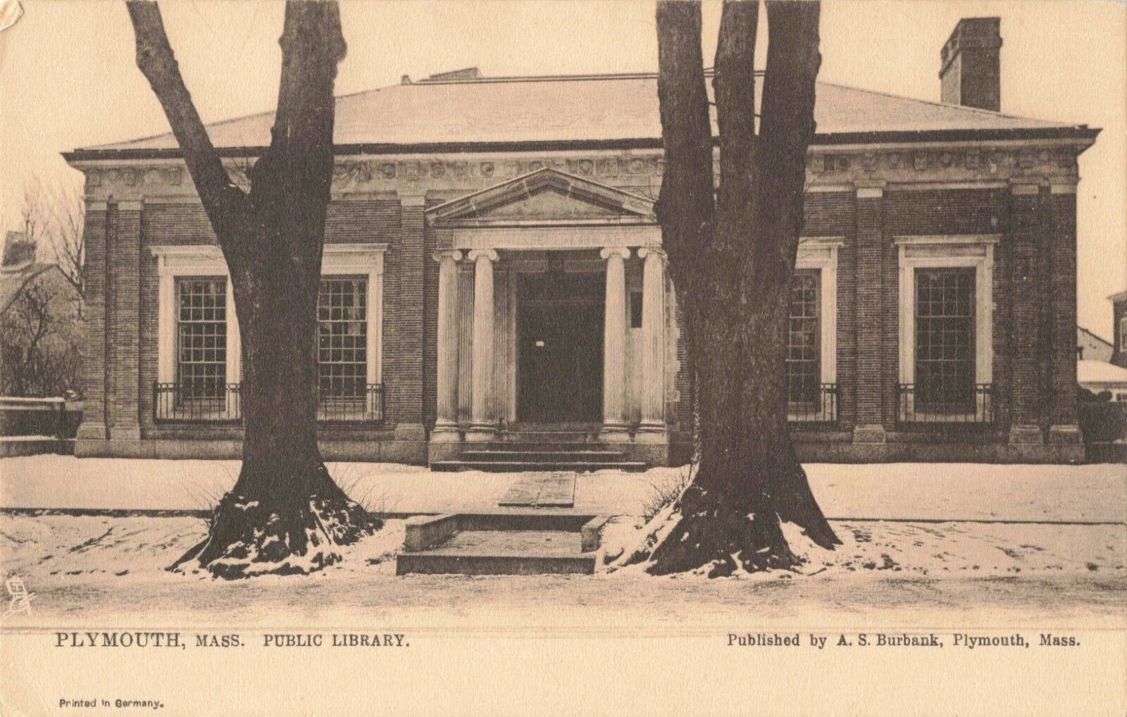 Plymouth MA Massachusetts, Public Library Building, Tuck, Vintage Postcard
