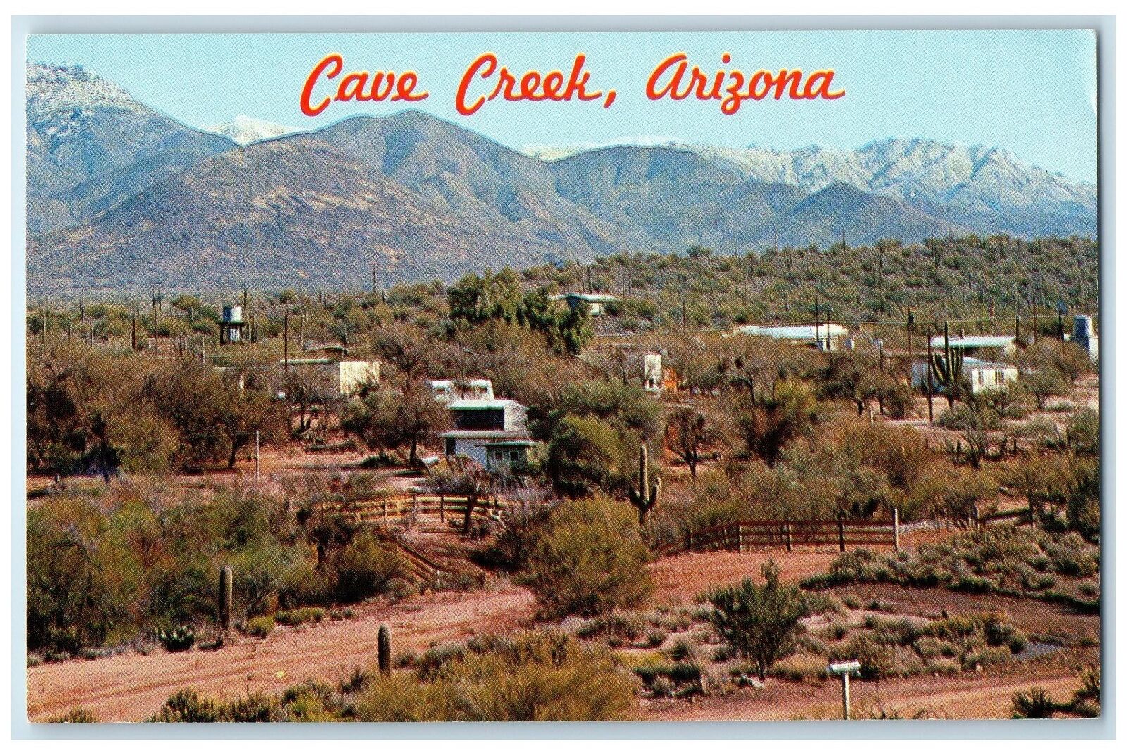 c1960's Nestled In Mountains Picturesque Settlement Cave Creek AZ Trees Postcard