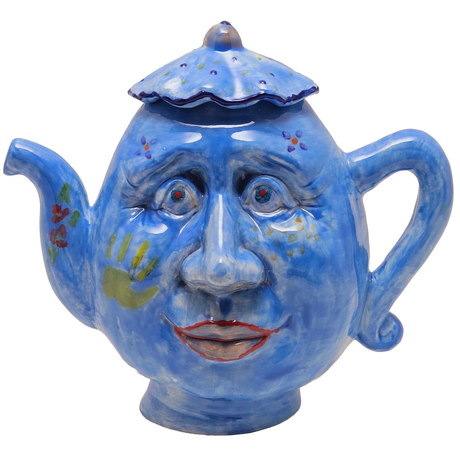  Whimsical Folk Art Face Tea Pot Artisan Handmade Pottery 48oz Happy Smile