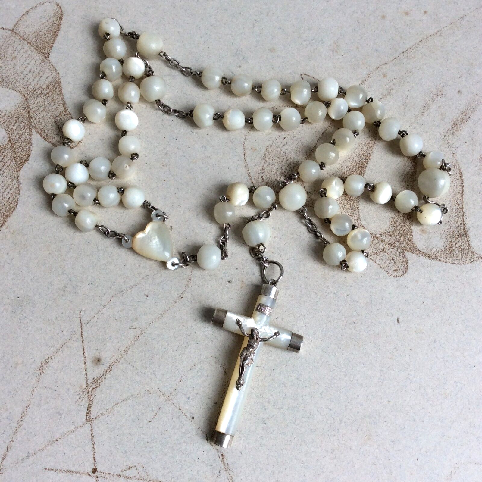 Old Silver Rosary & Mother-of-Pearl Beads 19th Century